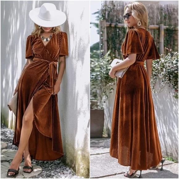 Lush Velvet Butterfly Sleeve Ribbed Maxi Dress - Picture 2 of 8
